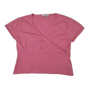 Xhilaration Pink Vneck Cross Fitted Short Sleeve Top XL V-neck Barbiecore Crop